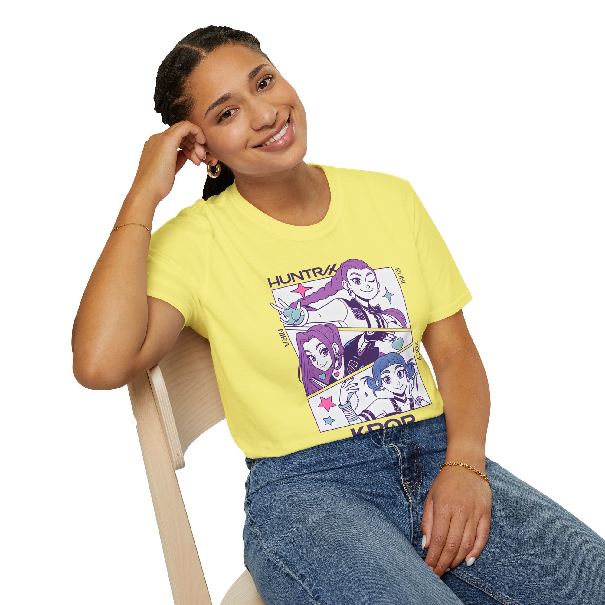 K-Pop Demon Hunter Huntrix T-Shirt with Rumi, Mira, and Zoey Design