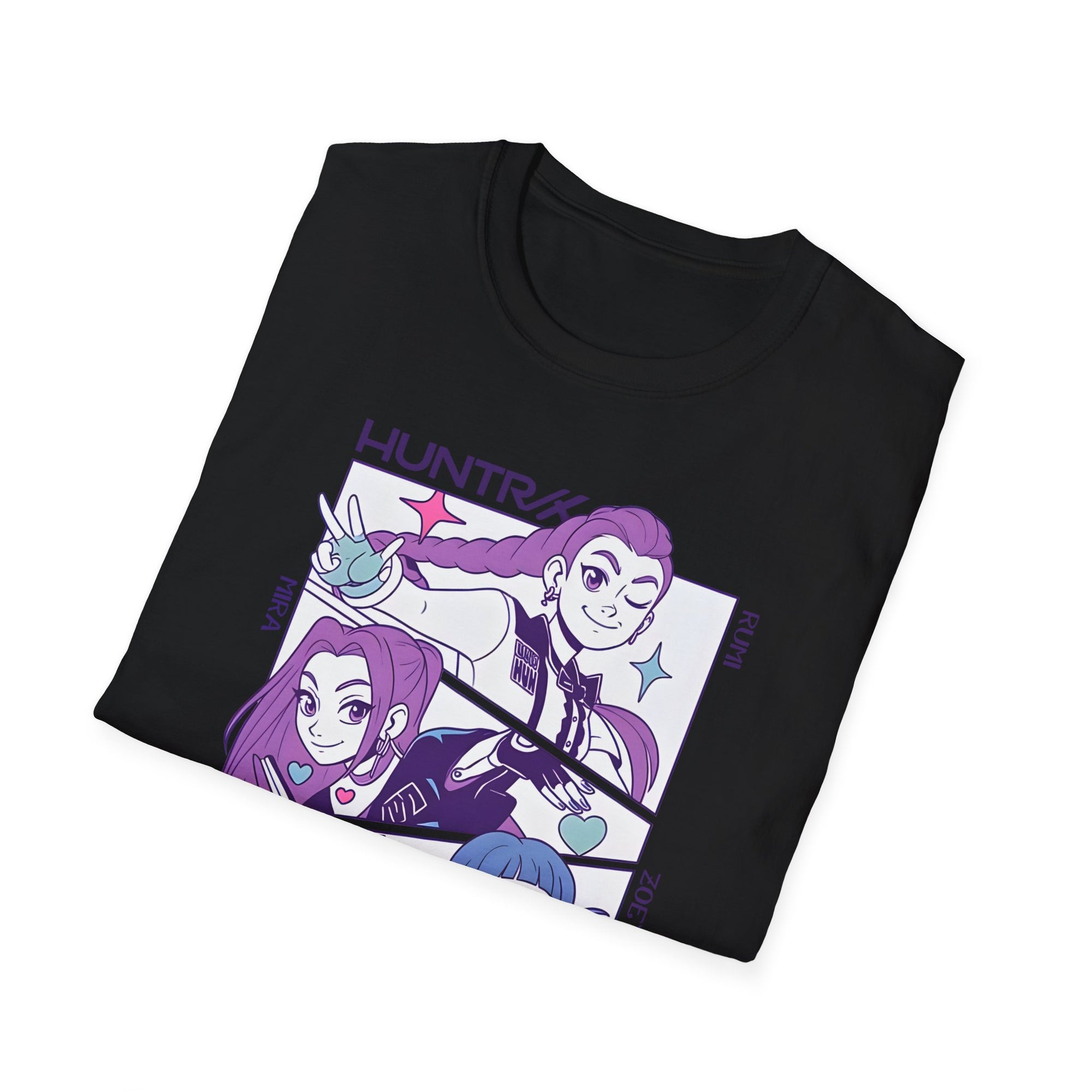 K-Pop Demon Hunter Huntrix T-Shirt with Rumi, Mira, and Zoey Design