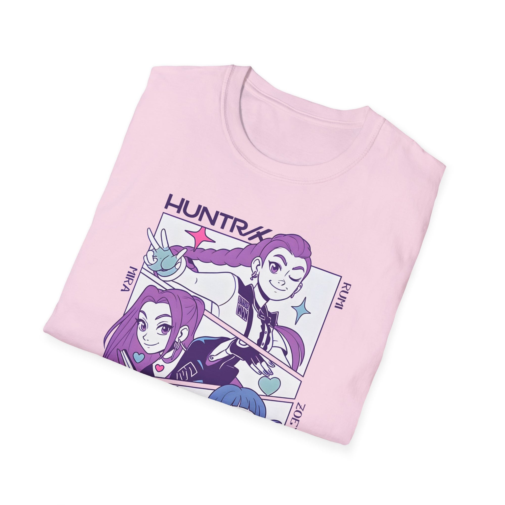 K-Pop Demon Hunter Huntrix T-Shirt with Rumi, Mira, and Zoey Design