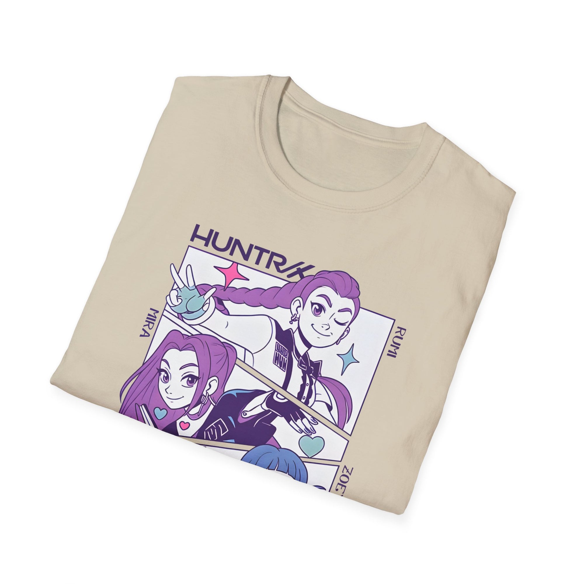 K-Pop Demon Hunter Huntrix T-Shirt with Rumi, Mira, and Zoey Design