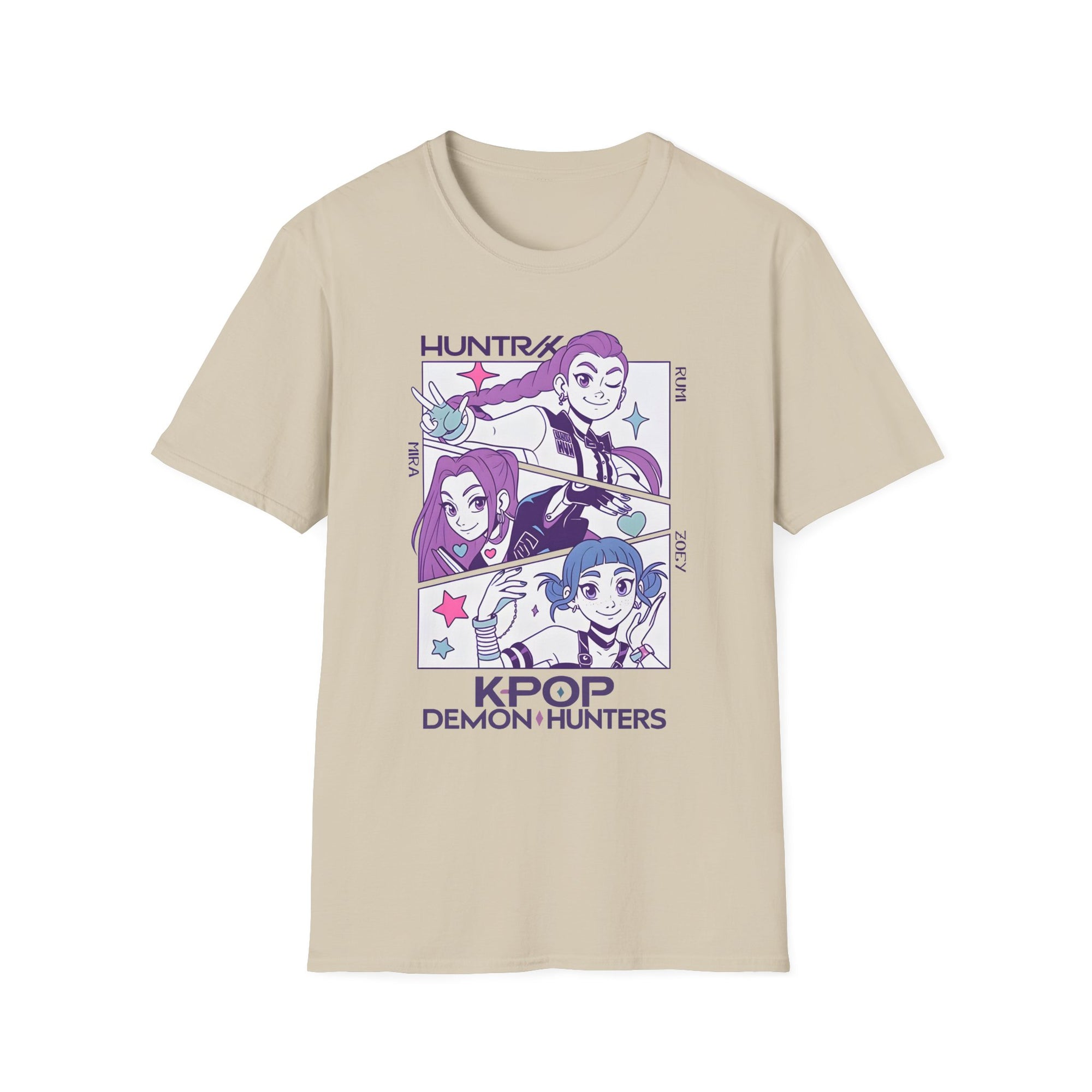 K-Pop Demon Hunter Huntrix T-Shirt with Rumi, Mira, and Zoey Design