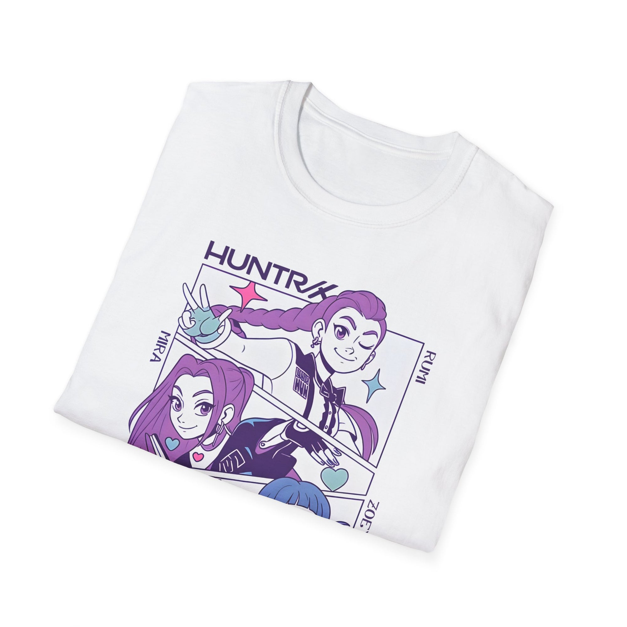K-Pop Demon Hunter Huntrix T-Shirt with Rumi, Mira, and Zoey Design